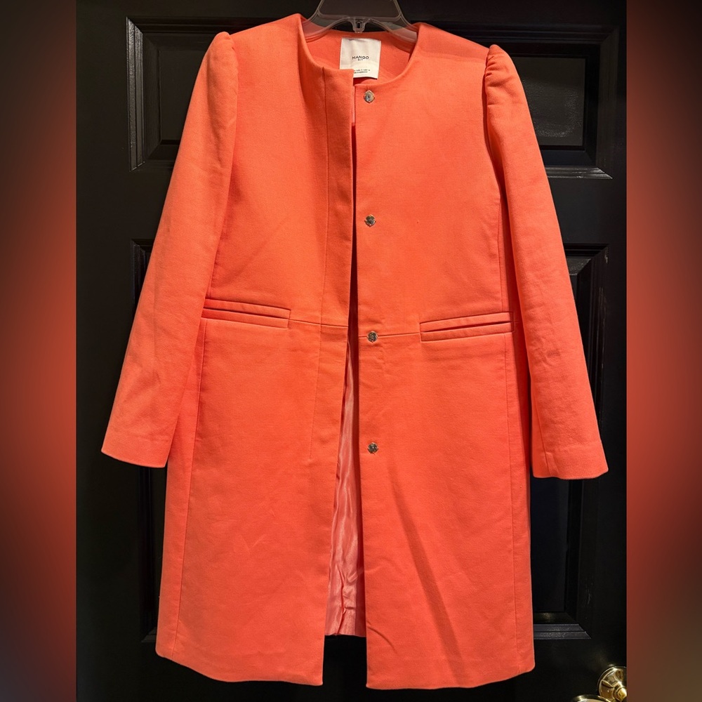 Mango structured orange long jacket coat spring S